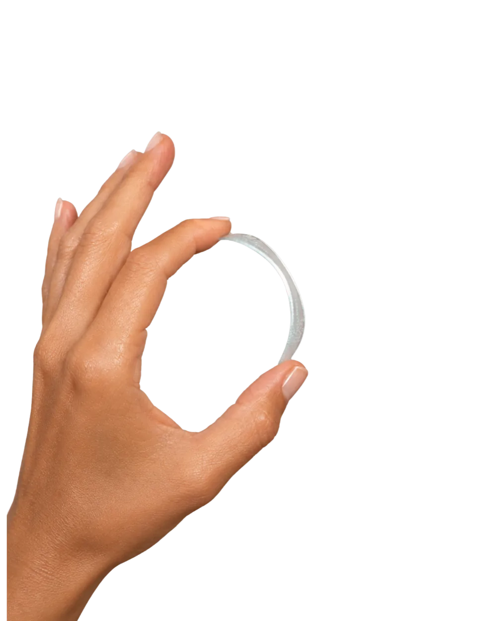 A DermaStrip flexed between finger and thumb