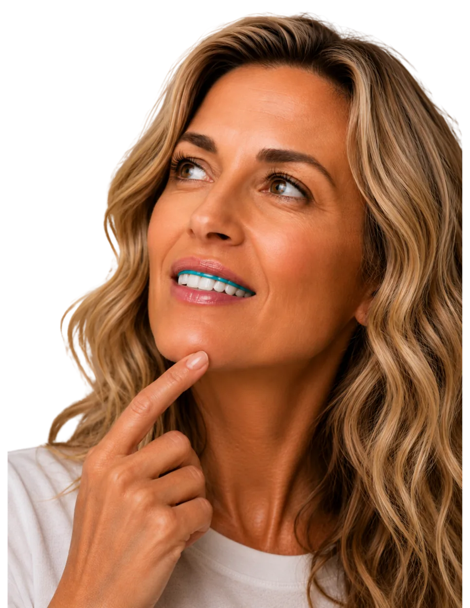 A woman wearing a DermaStrip behind her lip